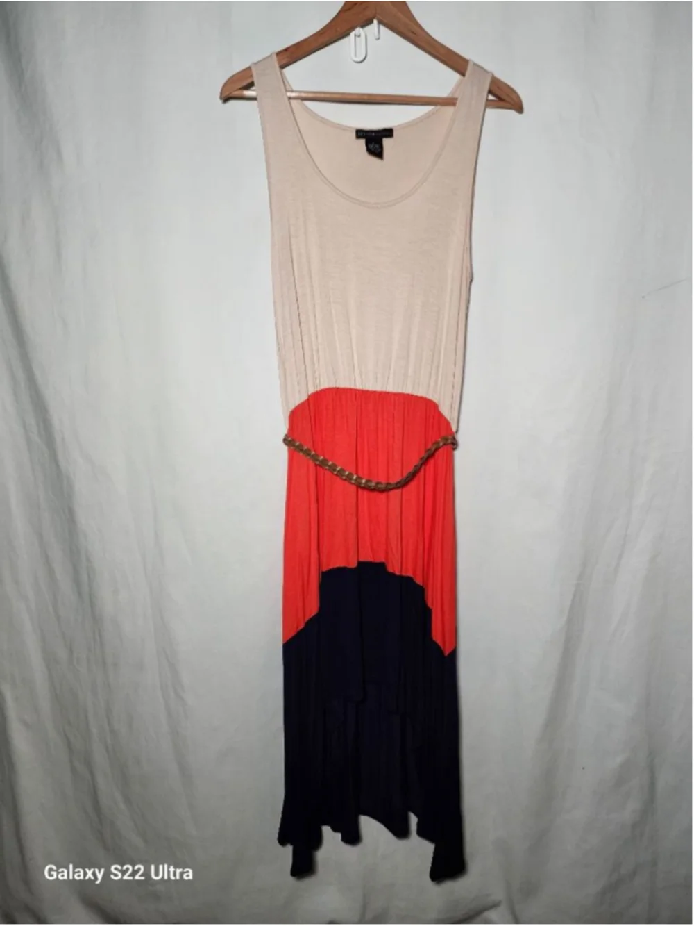Women's DESIGN HISTORY Maxi Dress M Beige Red Navy Colorblock